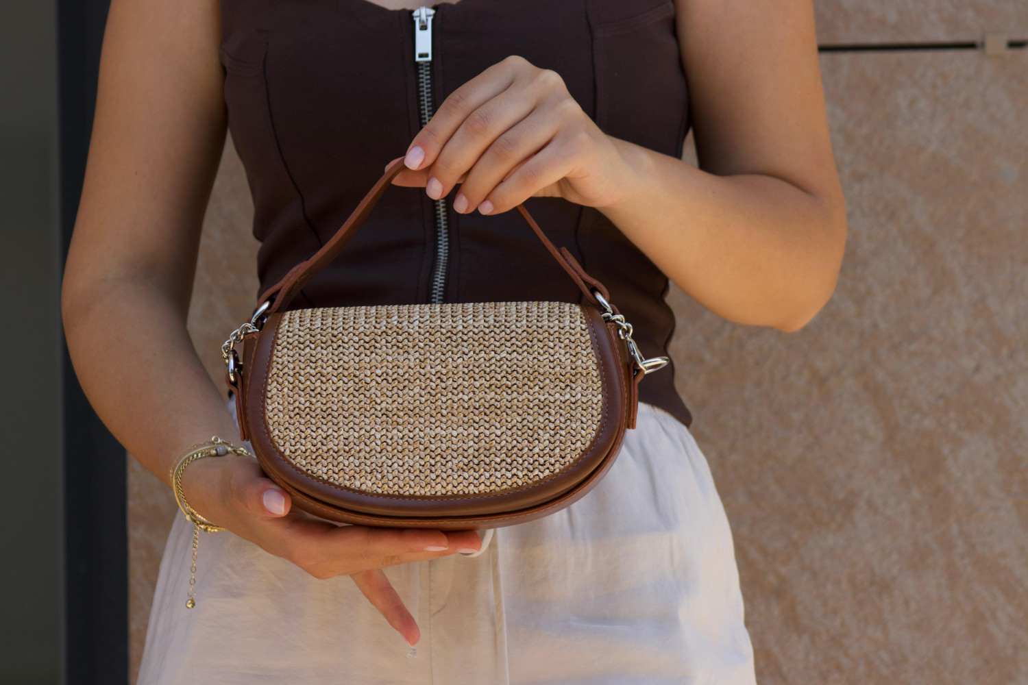 Luna Collection Hasır Zincir El & Omuz Çantası